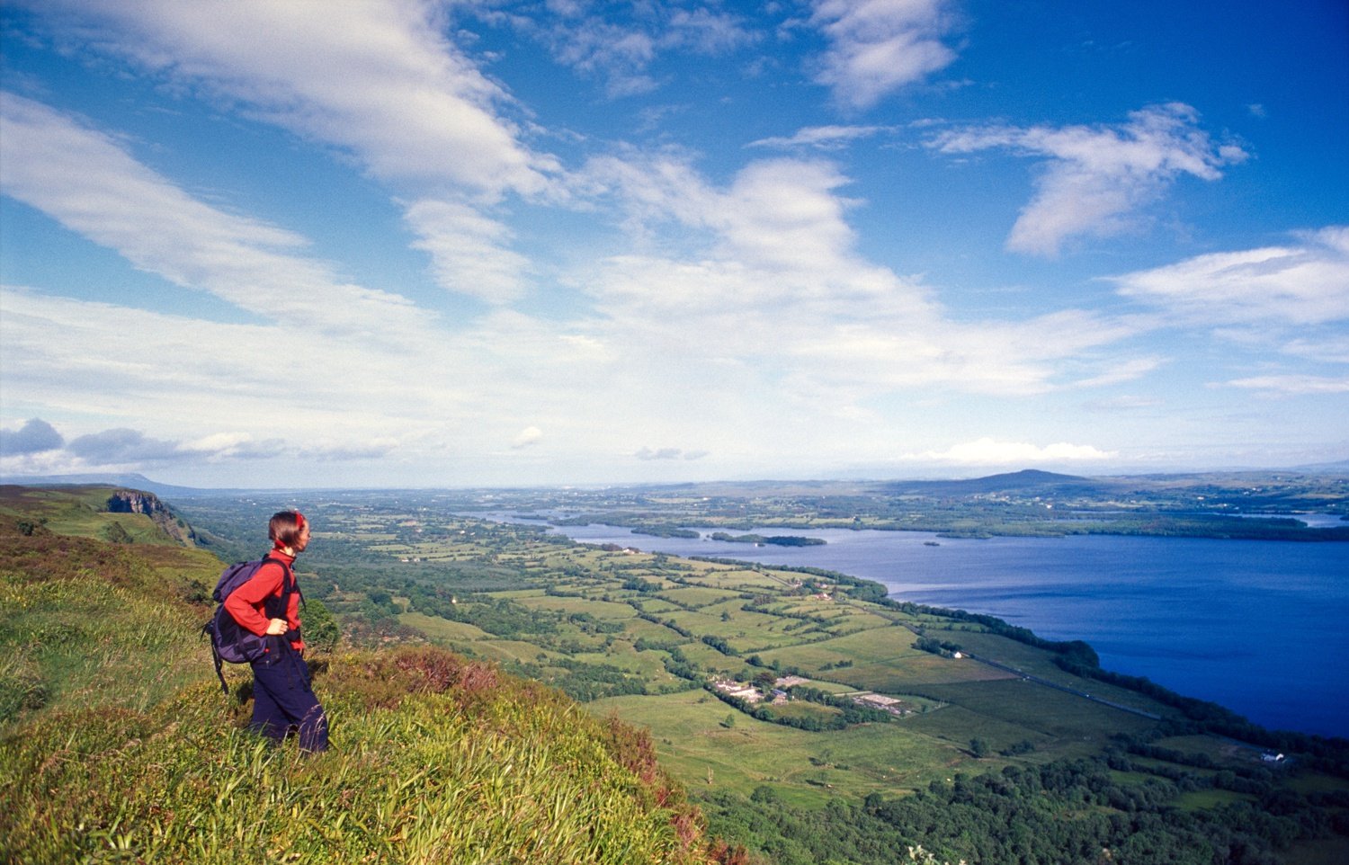 Walking looking across Lough Erne from the Cliffs of Magho, Co Fermanagh, Northern Ireland. Walking looking across Lough Erne from the Cliffs of Magho, Co Fermanagh, Northern Ireland.