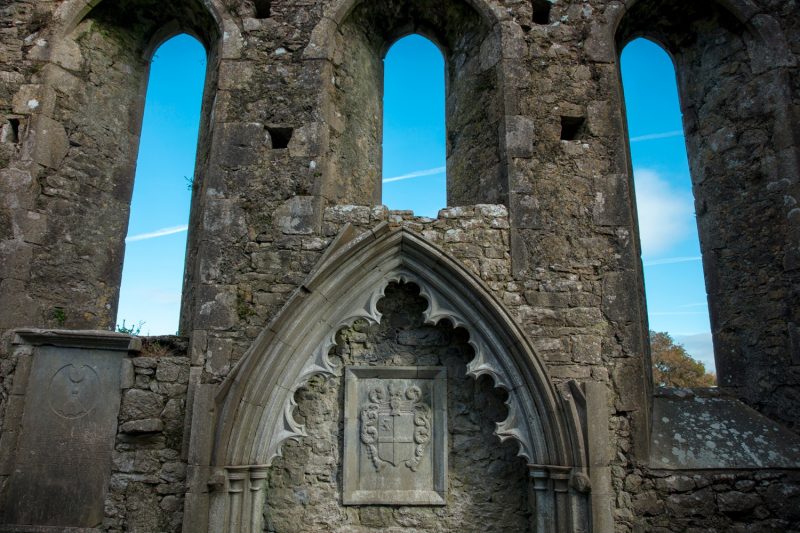 The stone ruins of Claregalway Friary, County Galway, Ireland