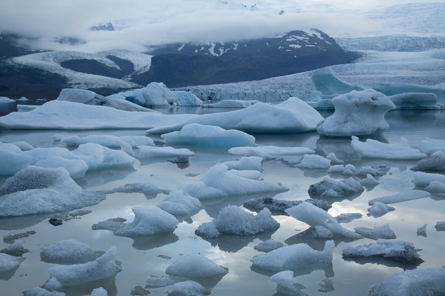 Icebergs in Fjallsarlon lagoon, beneath Fjallsjokull glacier, Sudhurland, Iceland. Icebergs in Fjallsarlon lagoon, beneath Fjallsjokull glacier, Sudhurland, Iceland.