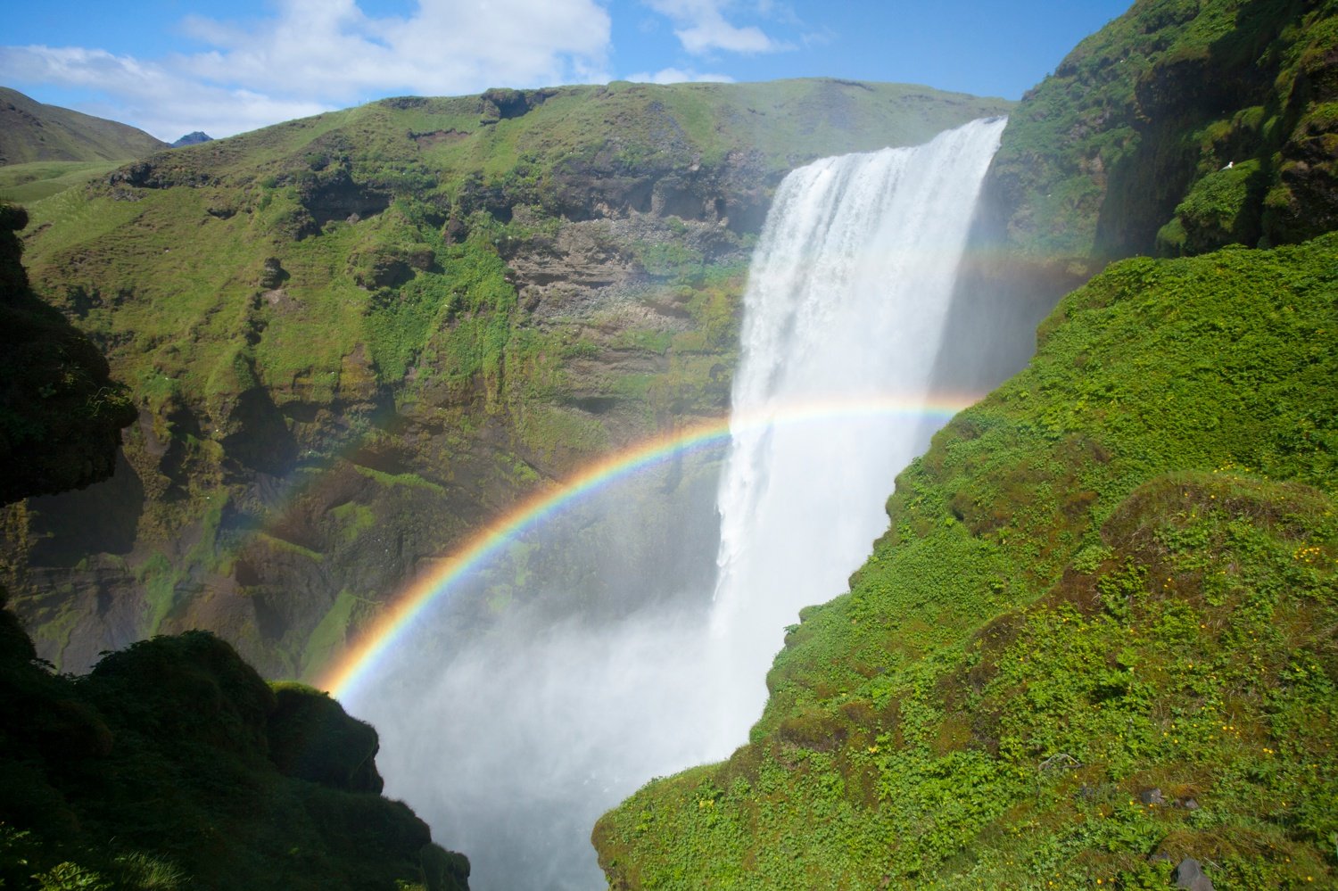 Double rainbow in 60m-high Skogafoss waterfall, Skogar, Sudhurland, Iceland. Double rainbow in 60m-high Skogafoss waterfall, Skogar, Sudhurland, Iceland.