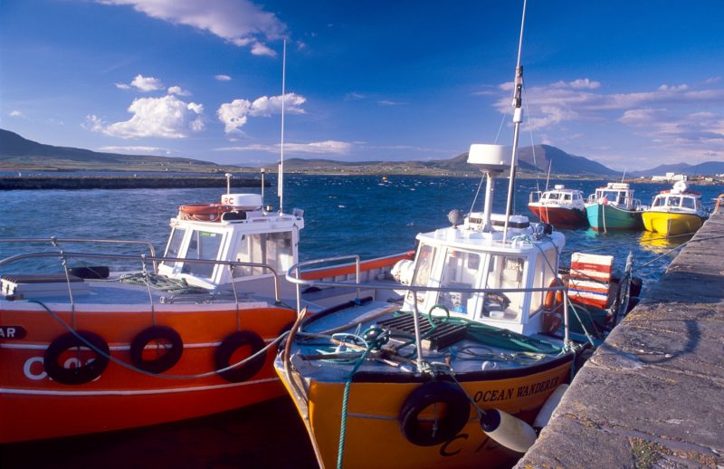 Fishing boats at Knightstown pier, Valentia Island, Co Kerry, Ireland.