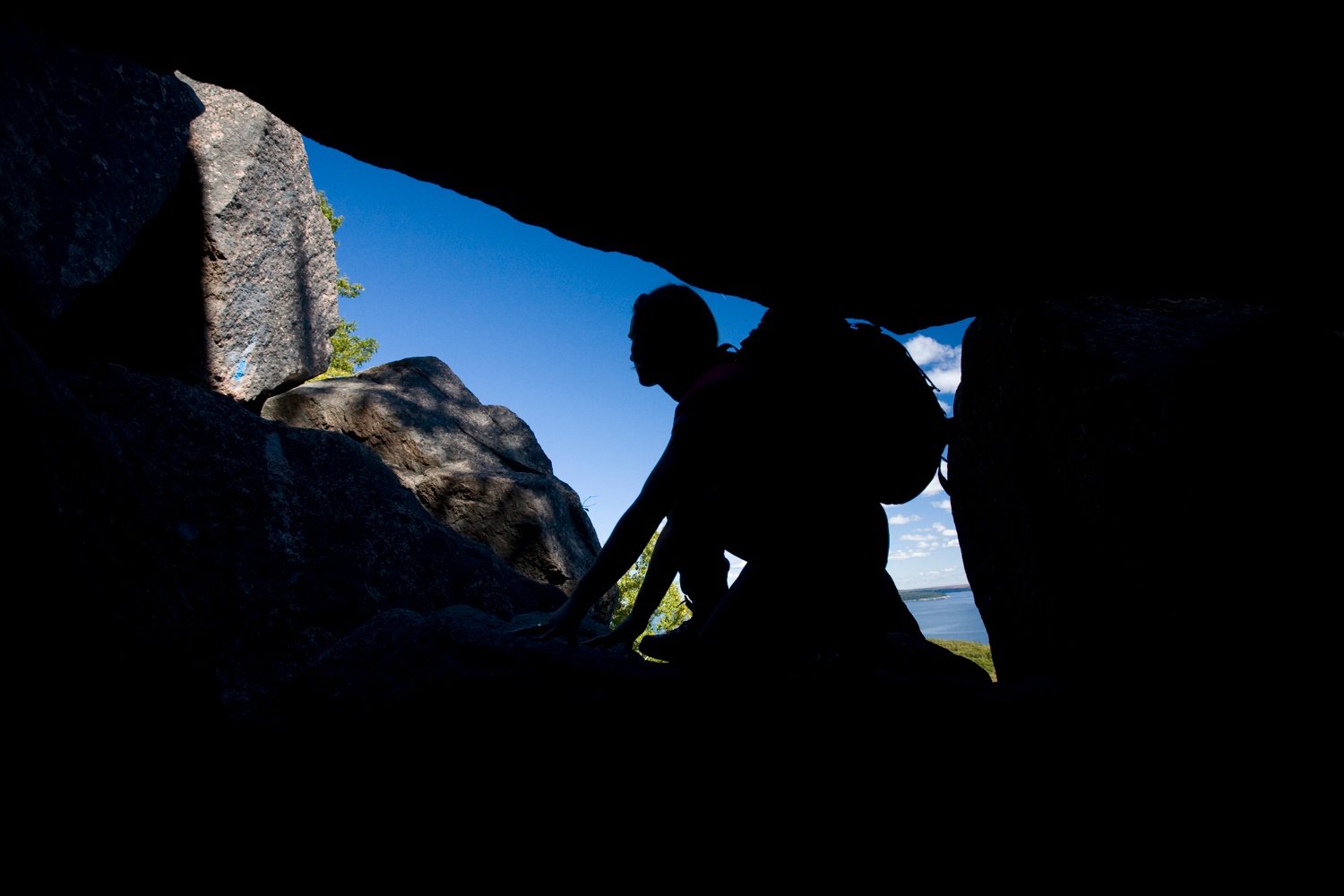 Hiker on the Precipice Trail, Acadia National Park, Maine, New England, USA. Hiker on the Precipice Trail, Acadia National Park, Maine, New England, USA.