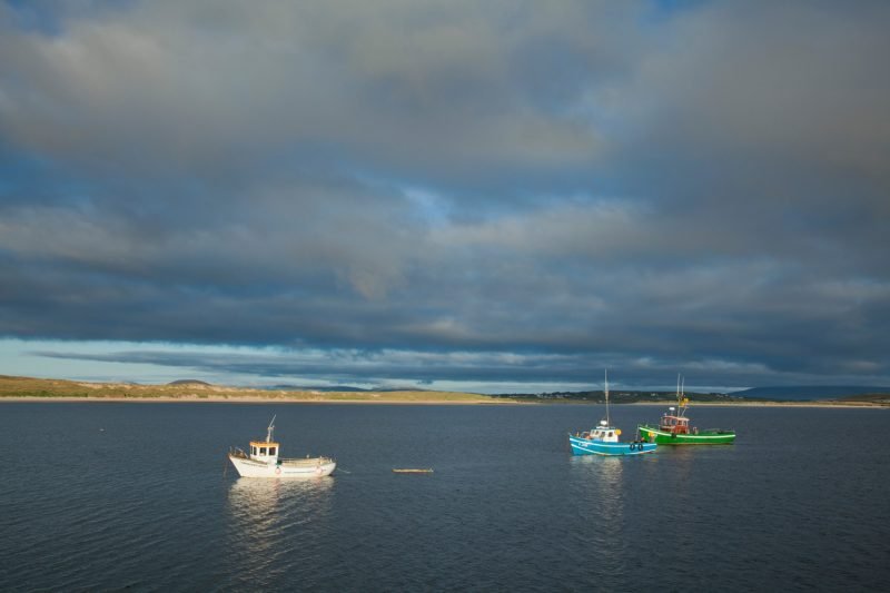 Fishing boats moored in Broadhaven Bay, Carrowteige, Co Mayo, Ireland.