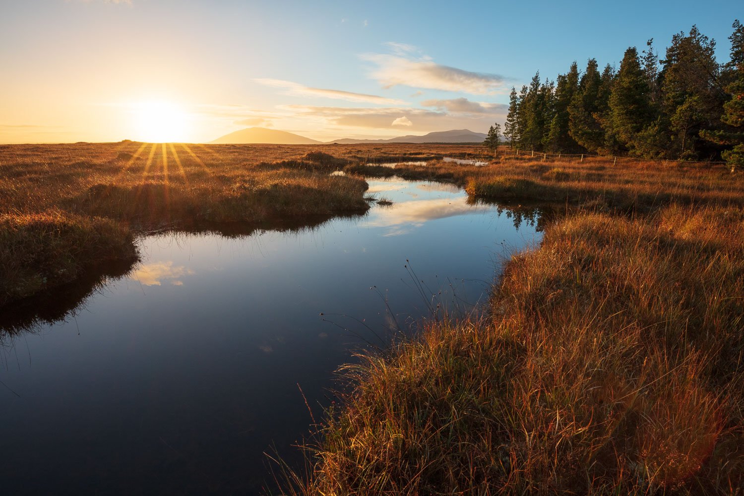 Sunset over a bog pool in Wild Nephin Wilderness Area. Ballycroy National Park, County Mayo, Ireland. Sunset over a bog pool in Wild Nephin Wilderness Area. Ballycroy National Park, County Mayo, Ireland.