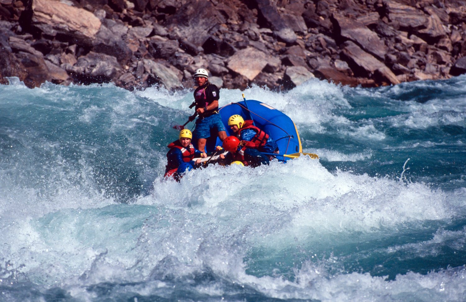 Rafters on Jailhouse Rock rapid (grade 5), Karnalli River, Western Nepal. Rafters on Jailhouse Rock rapid (grade 5), Karnalli River, Western Nepal.