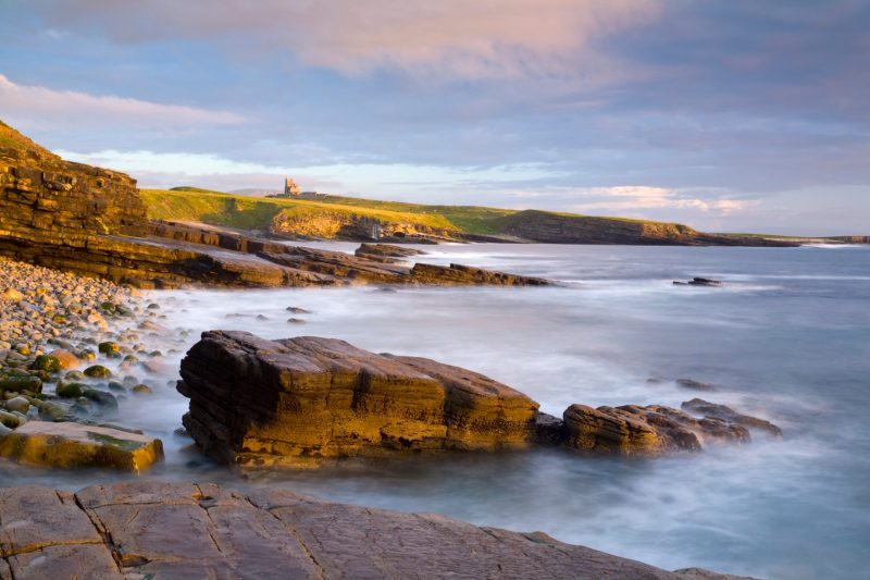 Evening over Mullaghmore Head and Classie Bawn Castle, Co Sligo, Ireland.