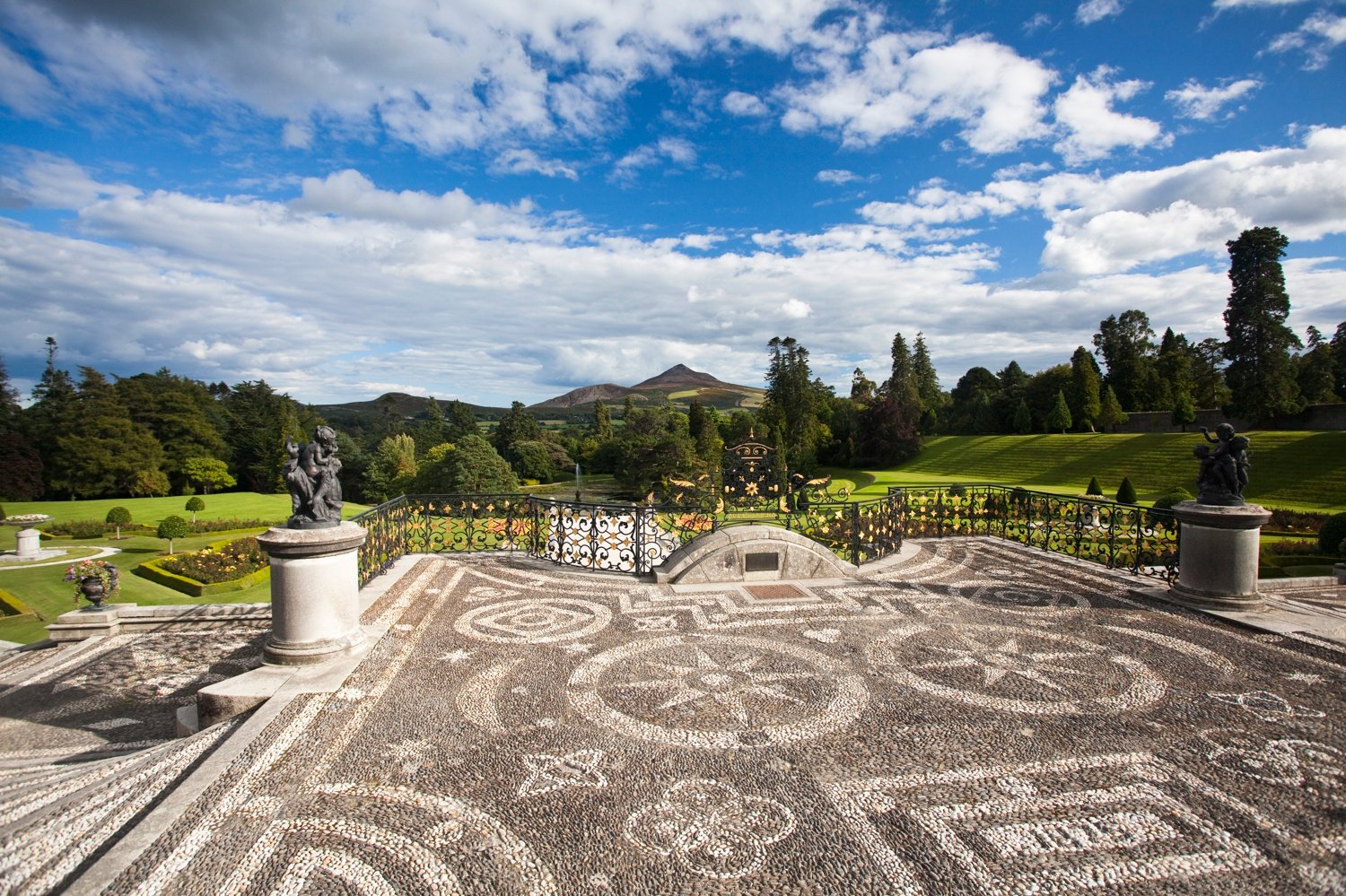 The gardens and forecourt of Powerscourt House, Enniskerry, Co Wicklow, Ireland. The gardens and forecourt of Powerscourt House, Enniskerry, Co Wicklow, Ireland.