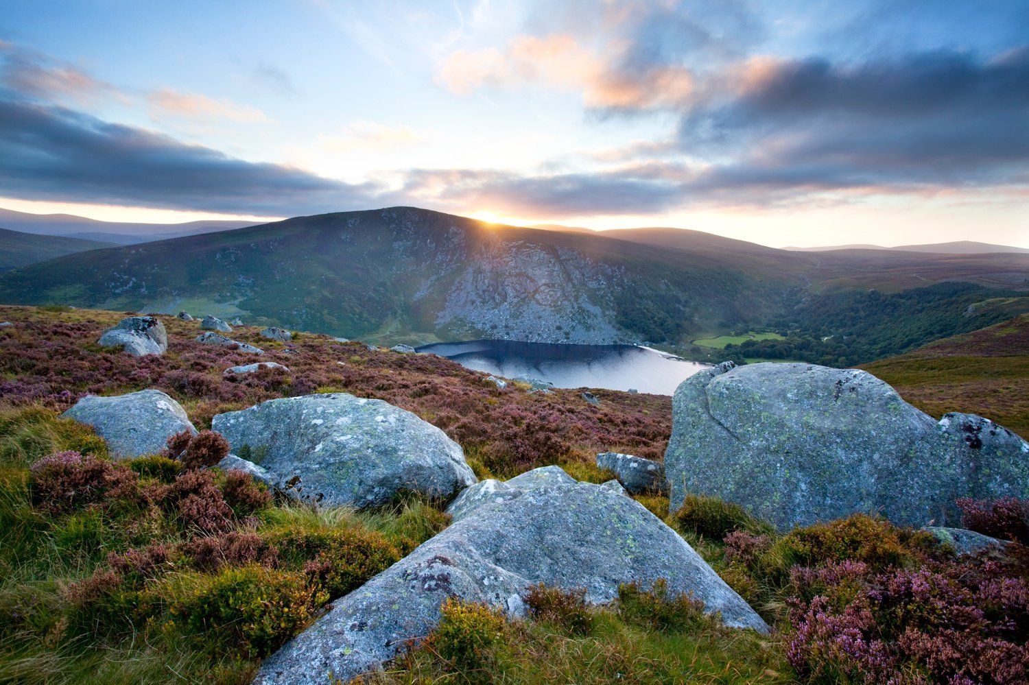 Sunset over Lough Tay, Wicklow Mountains, Co Wicklow, Ireland. Sunset over Lough Tay, Wicklow Mountains, Co Wicklow, Ireland.
