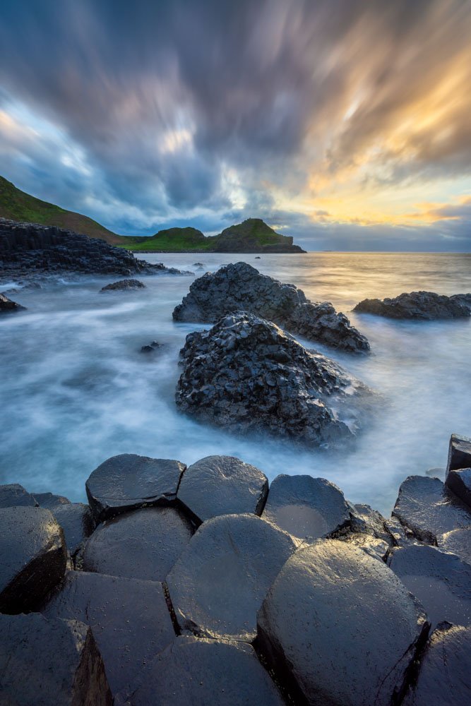 Sunset, the Giant's Causeway, County Antrim, Northern Ireland.