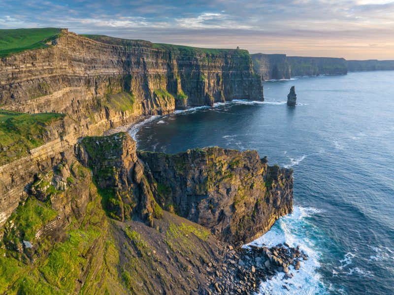 Aerial view of the Cliffs of Moher, County Clare, Ireland.