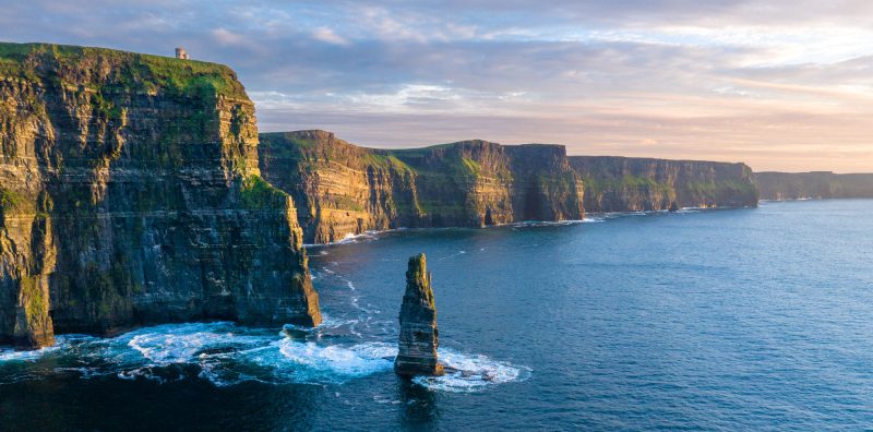 Aerial view of the Cliffs of Moher, County Clare, Ireland.