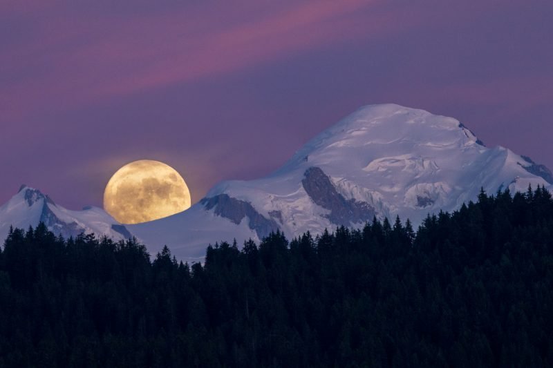 Moonrise over Mont Blanc, Haut Savoie, France.