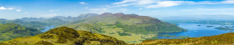 Panorama from the summit of Torc Mountain, Killarney National Park, County Kerry, Ireland.