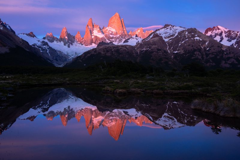 Reflection of Monte Fitzroy at sunrise, Patagonia, Argentina.