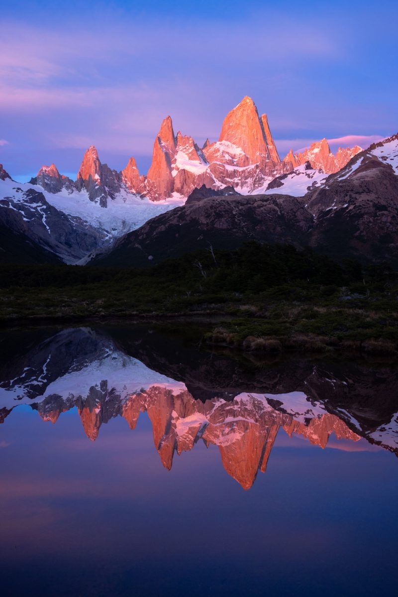 Reflection of Monte Fitzroy at sunrise, Patagonia, Argentina.