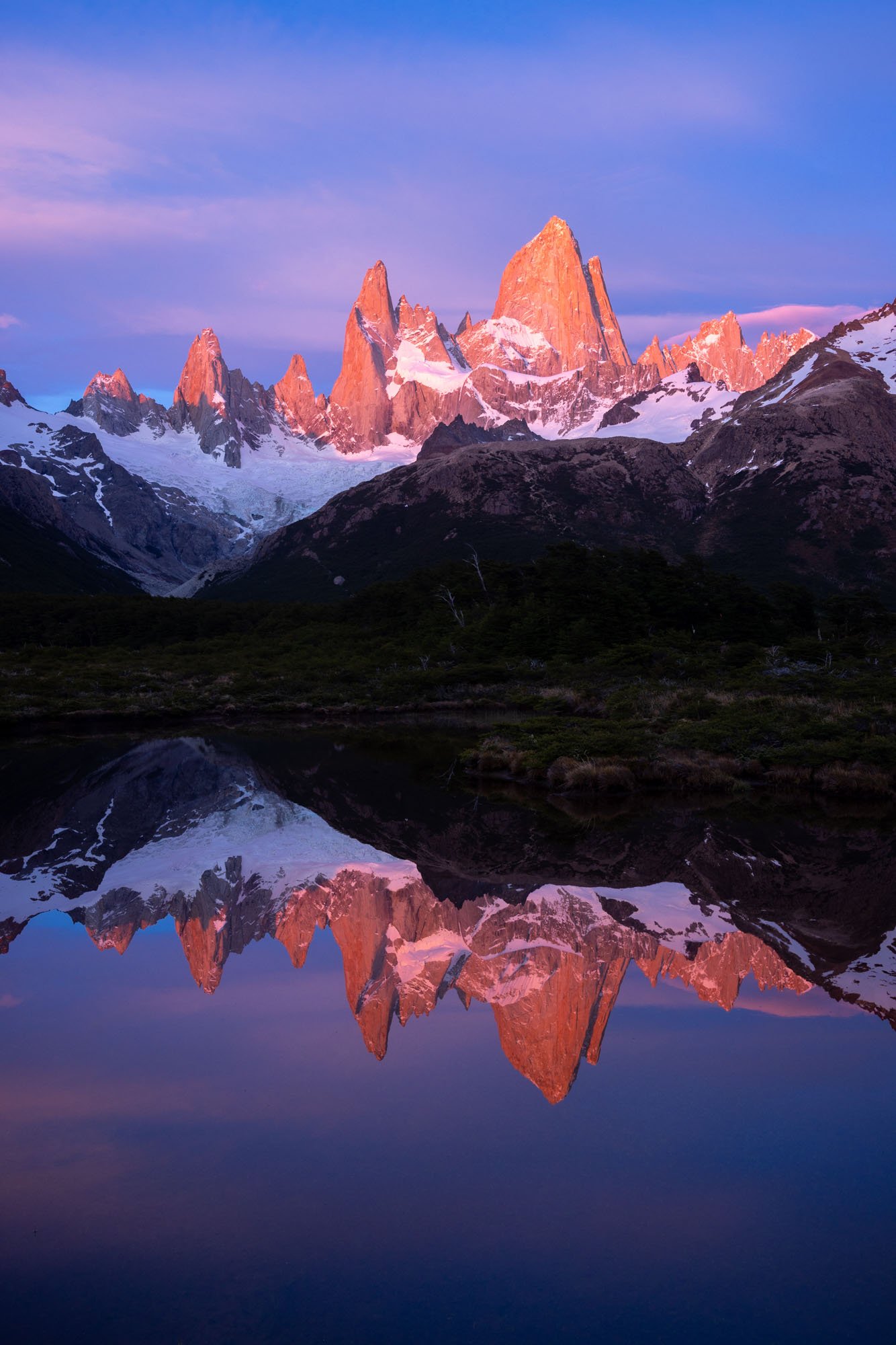 Reflection of Monte Fitzroy at sunrise, Patagonia, Argentina. Reflection of Monte Fitzroy at sunrise, Patagonia, Argentina.
