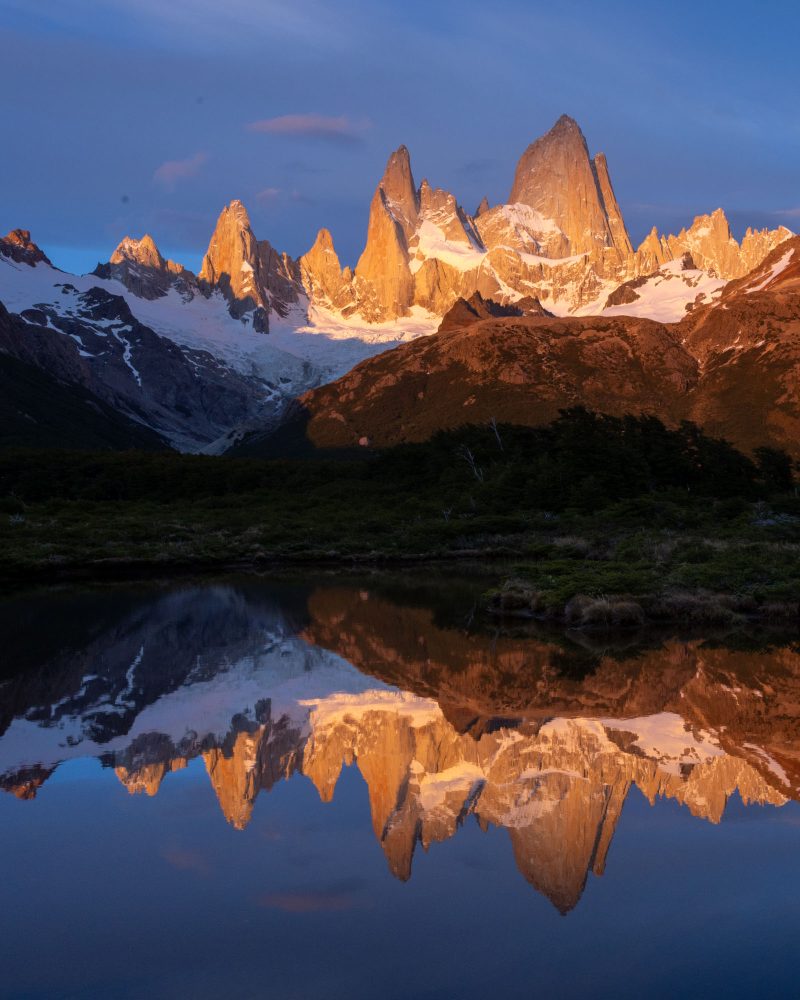Reflection of Monte Fitzroy at sunrise, Patagonia, Argentina.