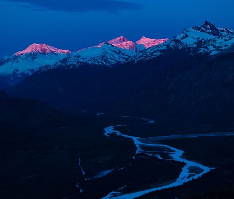 Fiero Valley to the summits of Cerro Fiero, Cerro Cuerno de Plata and the highest mountain in Patagonia - Monte san Valentin,  Laguna San Rafael National Park, Patagonia, Chile.