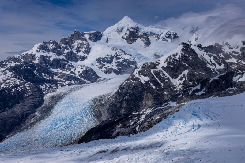 Cerro Hyades and the north and south arms of the Leones Glacier, Laguna San Rafael National Park, Patagonia, Chile.