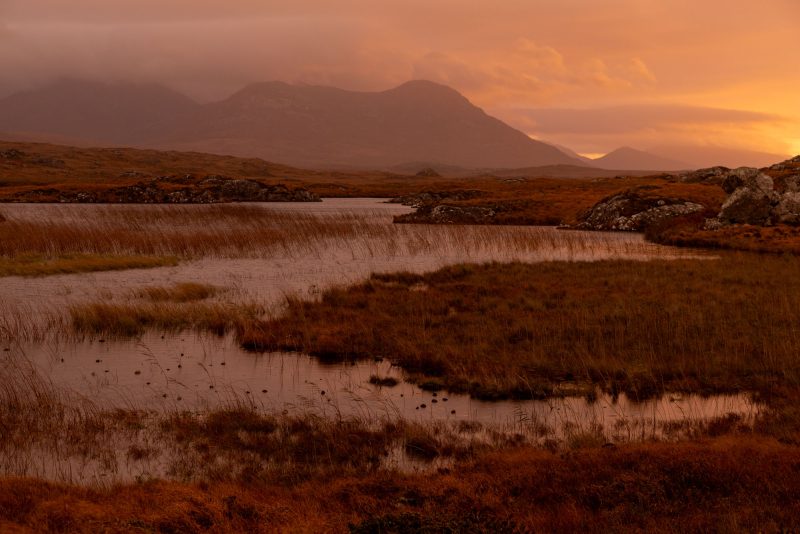 Sunrise on the bogs of Connemara, Ireland.