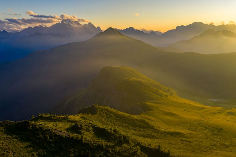 Evening view of the Dolomites from Passo Giau, Italy