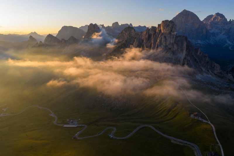 Evening mists around Passo Giau, Dolomites, Italy