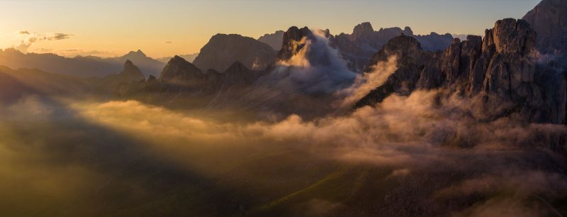 Evening mist around Passo Giau, Dolomites, Italy