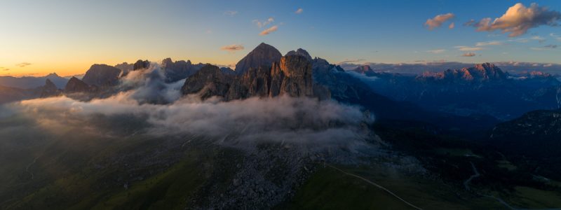 Panorama of Pass Giau and Cima Tofana, Dolomites, Italy.