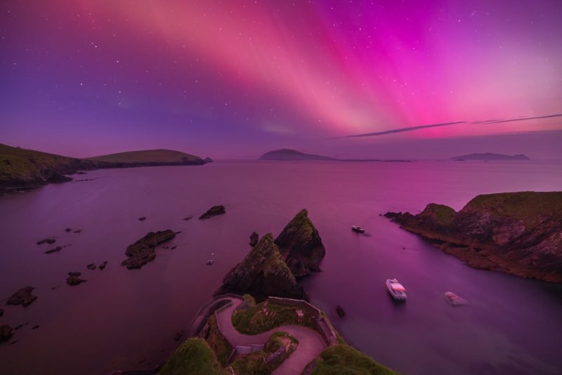 Aurora over Dunquin Harbour and the Blasket Islands, ,County Kerry, Ireland.